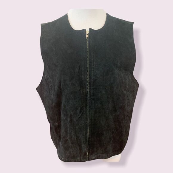 Vintage 90’s black suede zip up vest L - Picture 1 of 6